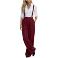 thumbnail image 3 of Zynoxe Womens Plus Size Wide Leg Pants Trendy Straight Pleated Detachable Suspender High Waistband Suit Trousers with Pockets Red 5XL, 3 of 8