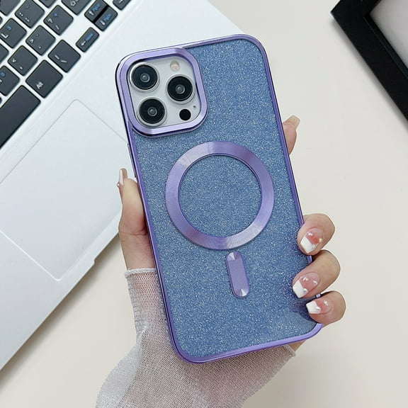 Compatible with iPhone 14 Pro Magnetic Glitter Case, Luxury Plating Cute Clear Phone Case with Glitter Paper, Compatible with MagSafe for Women Girls for iPhone 14 Pro - Lightpurple