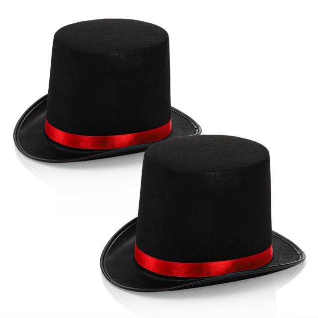 Top Hat Pumtus de fieltro negro, paquete de 2 unidades con banda roja de 58 cm de circunferencia