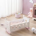 thumbnail image 2 of ROBUD Wooden Doll Cradle Rocking Baby Doll Crib, Reversible Doll Bed Furniture with Pink Pad for Dolls Girl,Fits Dolls up to 18 Inches (Pink), 2 of 6