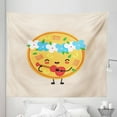 thumbnail image 1 of Pizza Tapestry, Hawaiian Pizza Kawaii Cartoon Happy Smiling Food on Pastel Background, Fabric Wall Hanging Decor for Bedroom Living Room Dorm, 5 Sizes, Champagne and Multicolor, by Ambesonne, 1 of 1