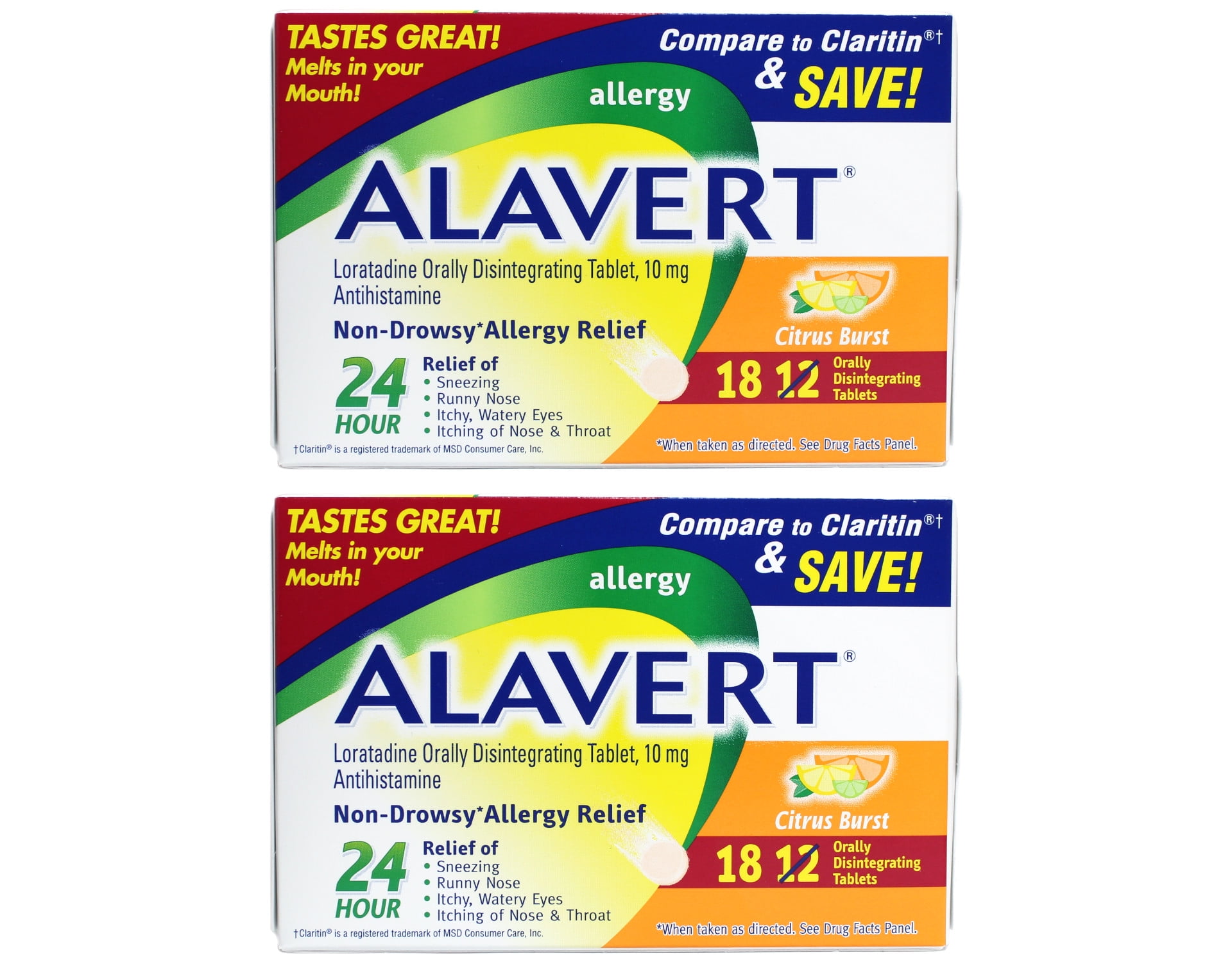 2 Pack Alavert Quick Dissolving Tablets, Citrus Burst, 18 Count Each