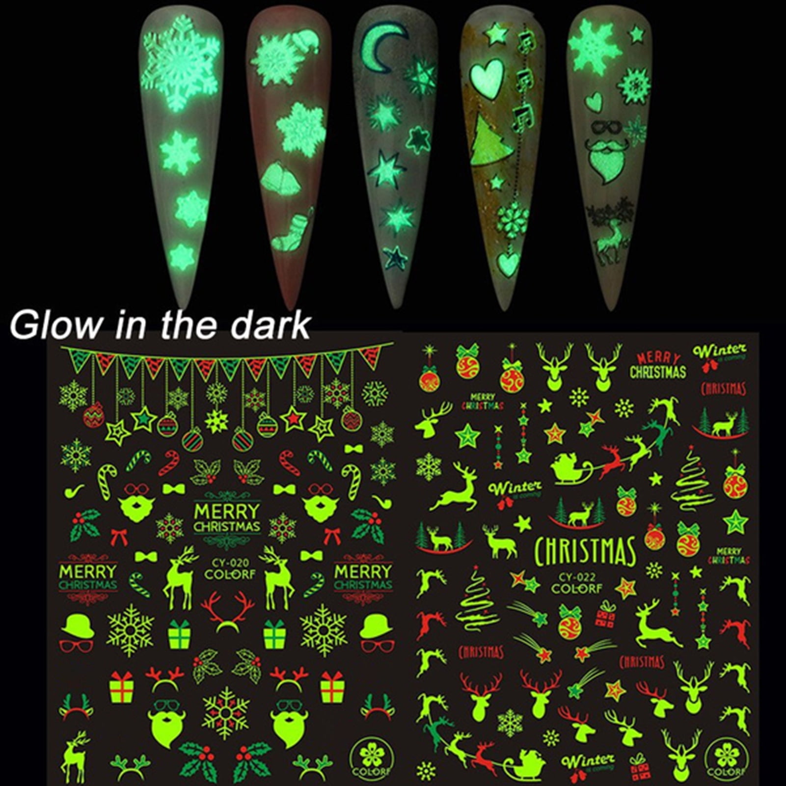 Travelwant 9Sheets Luminous Nail Art Stickers Decals 3D Nail Stickers