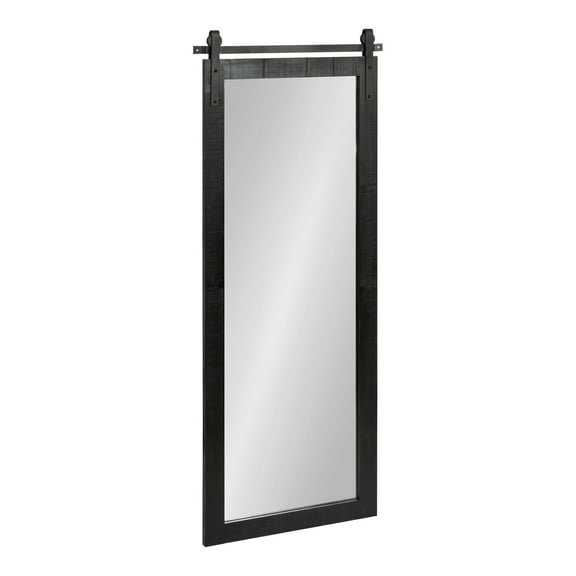 Kate and Laurel Cates Farmhouse Wood Framed Panel Wall Mirror, 18 x 50, Black, Decorative Rustic Barn Door Inspired Wall Mirror Decor With Full Length Size