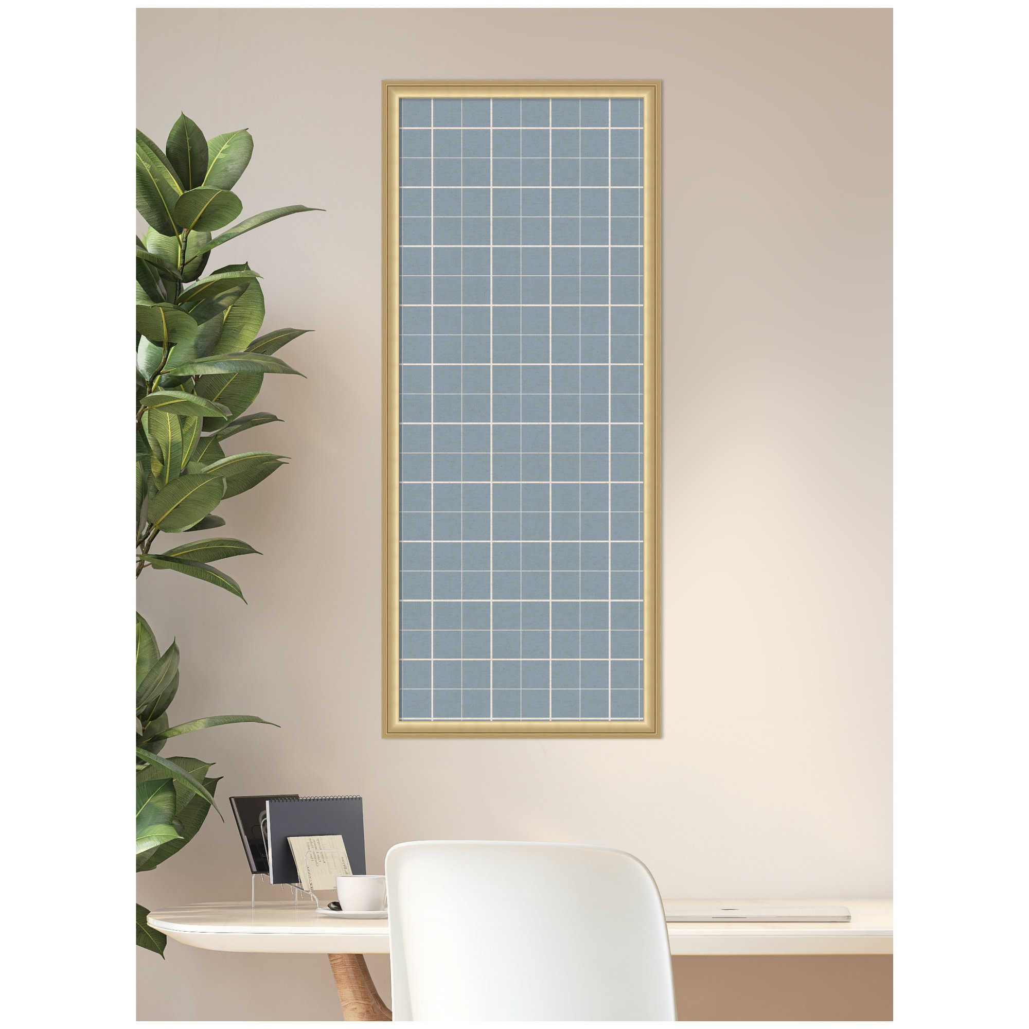 Kate and Laurel Framed Fabric Pinboard 18 x 42, Light Blue Plaid Printed Linen Classic Bulletin Board for Use as a Vision Board or Wall Organization, Florence Gold Frame