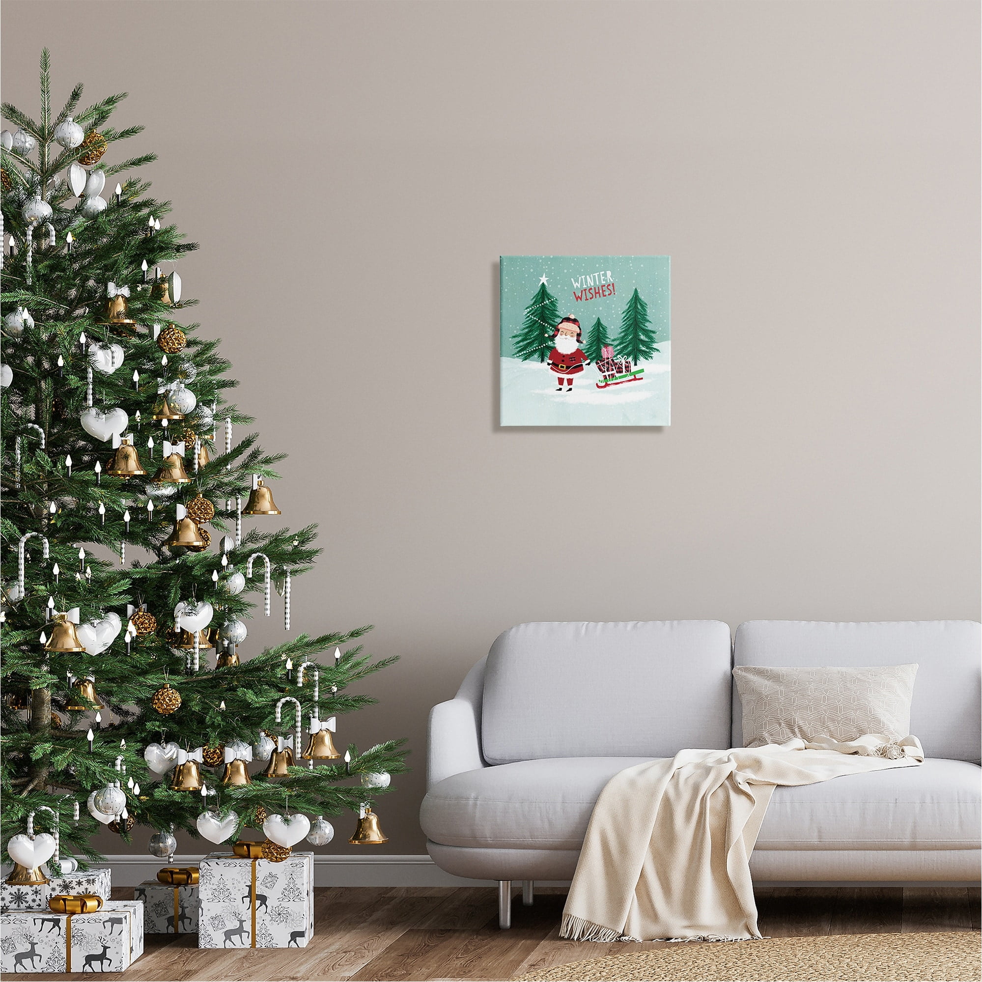 Stupell Industries Winter Wishes Santa Claus & Sled Holiday Painting Gallery Wrapped Canvas Print Wall Art