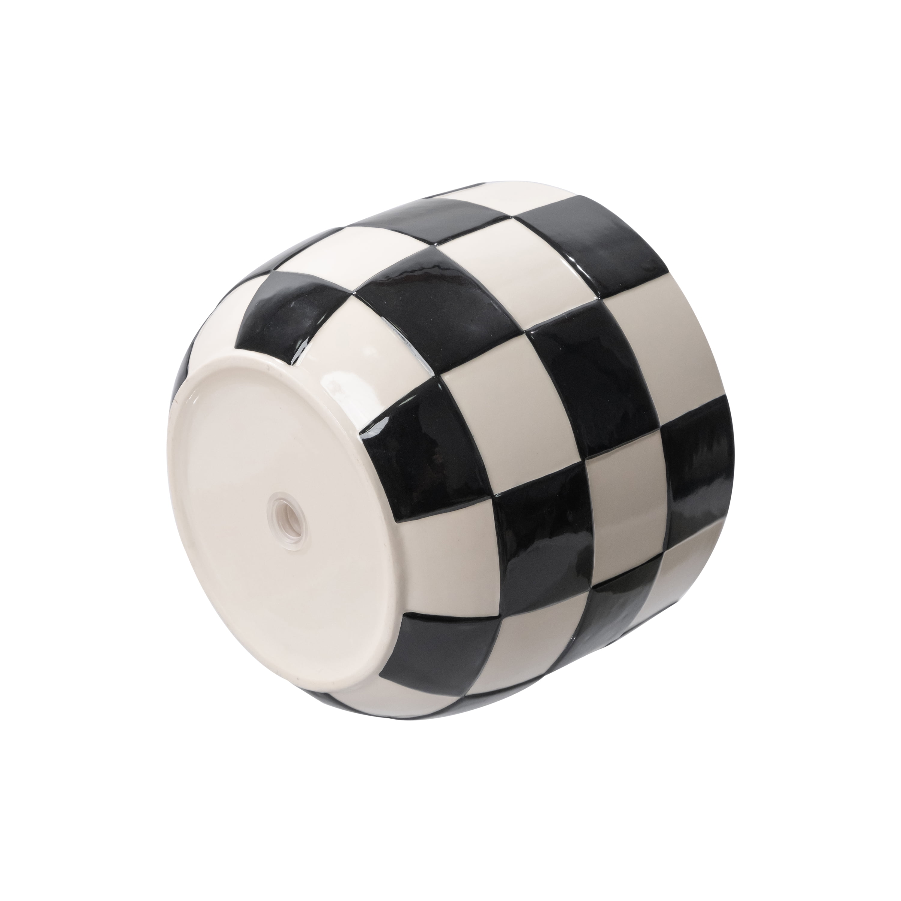 Mainstays Lennon 8.1" x 8.1" x 6" Round Black Checkered Ceramic Planter