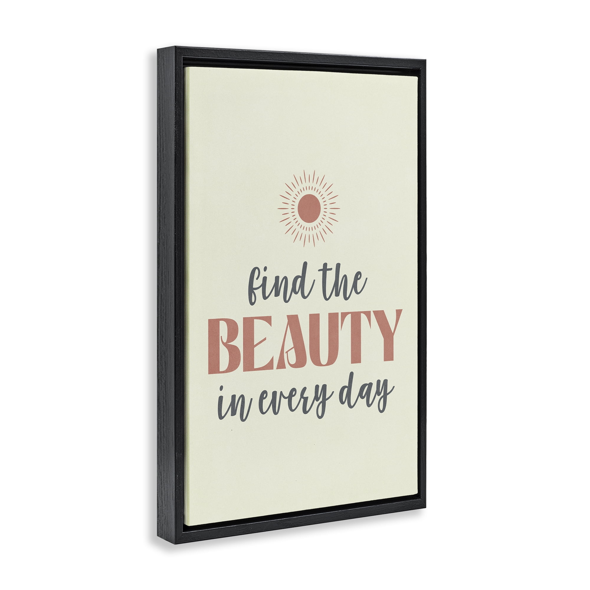 Stupell Industries Beauty in Every Day Text & Numbers Painting Black Floater Framed Canvas Art Print Wall Art, 17 x 25