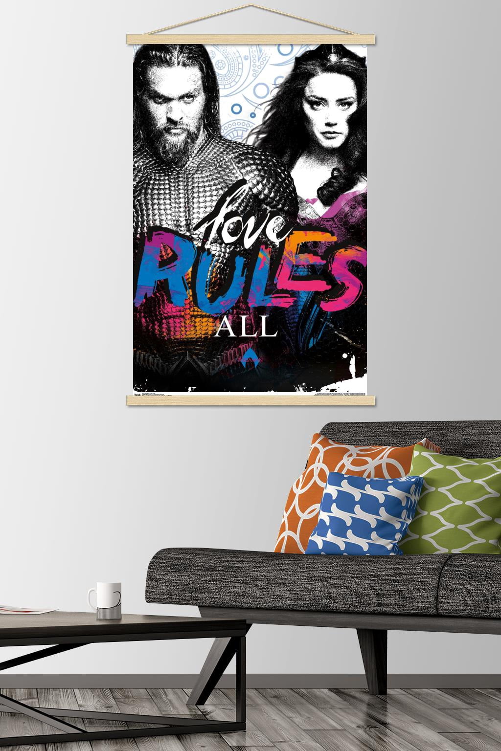 DC Comics Movie - Aquaman - Love Rules Wall Poster with Wooden Magnetic Frame, 22.375" x 34"