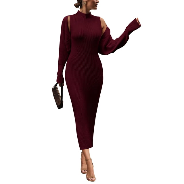 Conjunto de Vestido Maxi de 2 Piezas para Mujer PRETTYGARDEN Rojo Vino XL