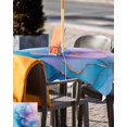 thumbnail image 5 of Fsddascl Blue Purple Pink Floral Marble Outdoor Tablecloth - 60x60 Inch Square Dining Table Cover, Contemporary Abstract Art Waterproof Outdoor Table Cloth with Umbrella Hole & Zipper for Patio, 5 of 7