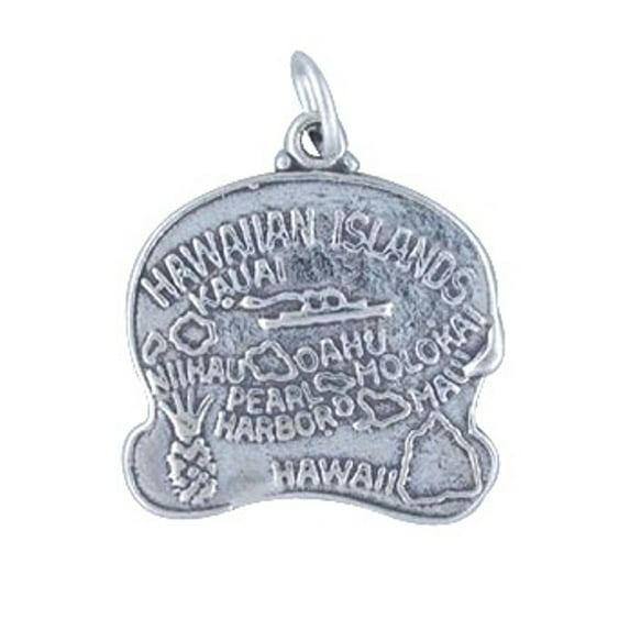 Sterling Silver 16" Unisex 1.5mm Box Chain HAWAII State Pendant Necklace