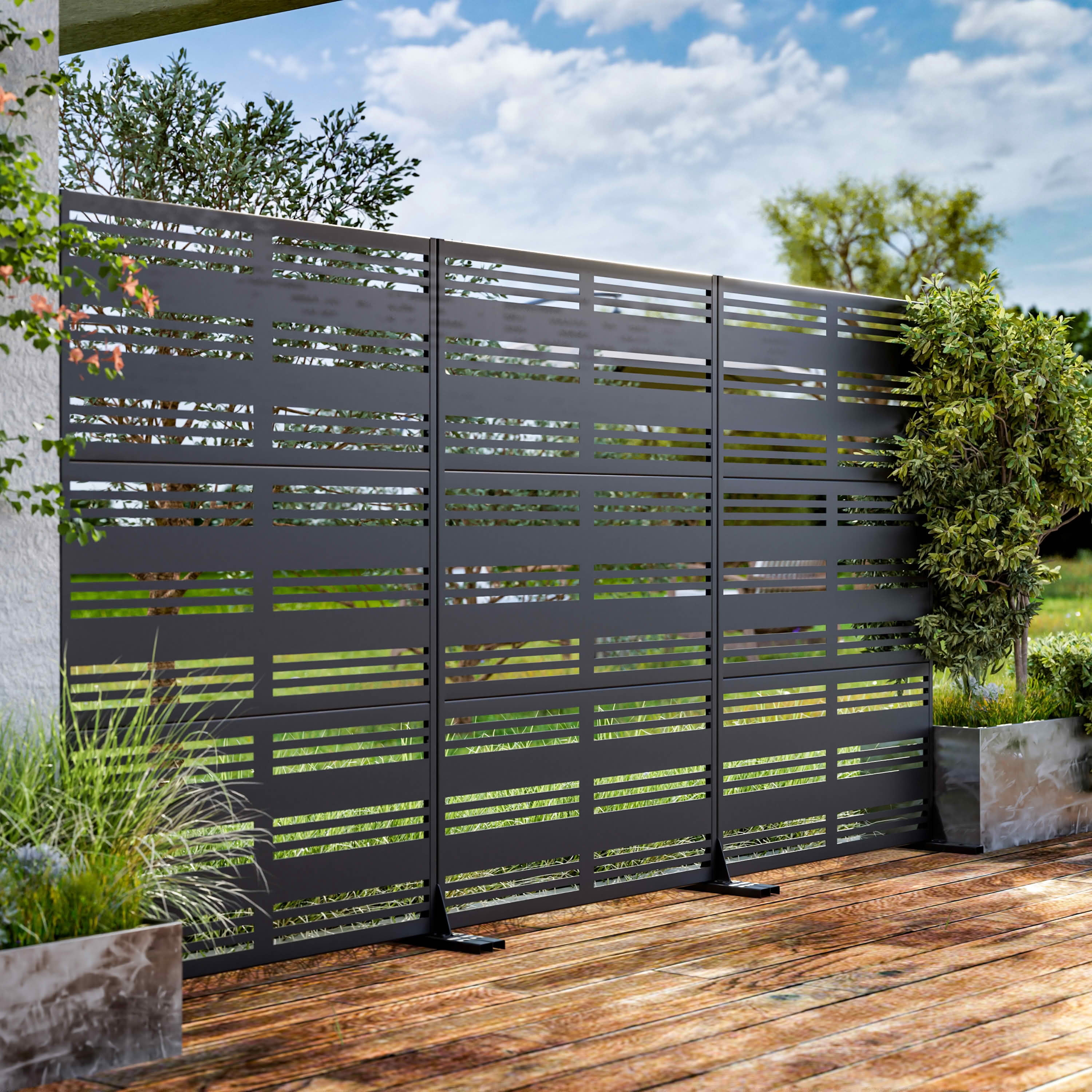 MAYEERTY 72x47x16 Inch Black Wide 1 Narrow 2 Louvered Galvanized Steel Privacy Screen for Outdoor Street