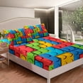 thumbnail image 3 of Erosebridal 3D Construction Bed Sheets Set Queen, Building Blocks Sheet Set, Rainbow Colorful Brick Sheets Funny Patchwork Geometric Rectangle Top Sheet, 3 of 5