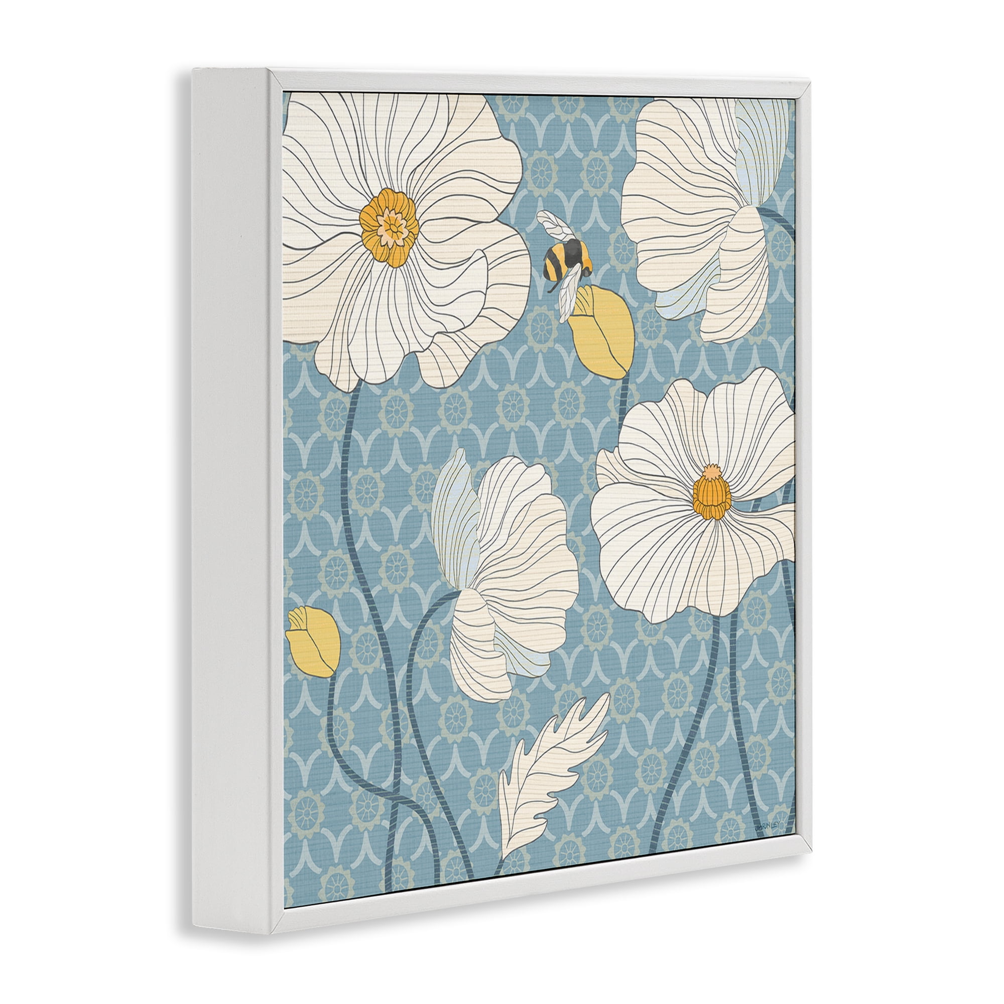 Stupell Industries Wild Poppies & Bee Botanical & Floral Painting White Framed Art Print Wall Art, 12 x 12