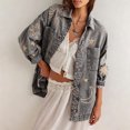 thumbnail image 7 of sicmoss Women's Grey Cotton Vintage Oversized Embroidered Denim Jacket Boho Loose Fit Button Down Casual, 7 of 7