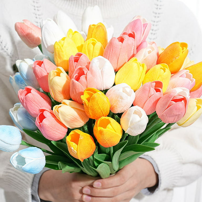 10pcs Tulips Artificial Flowers Real Touch Fake Tulips Fake Flowers for Decoration 13.5 inch Faux Tulips Faux Flowers Bulk Artificial Tulips Flowers