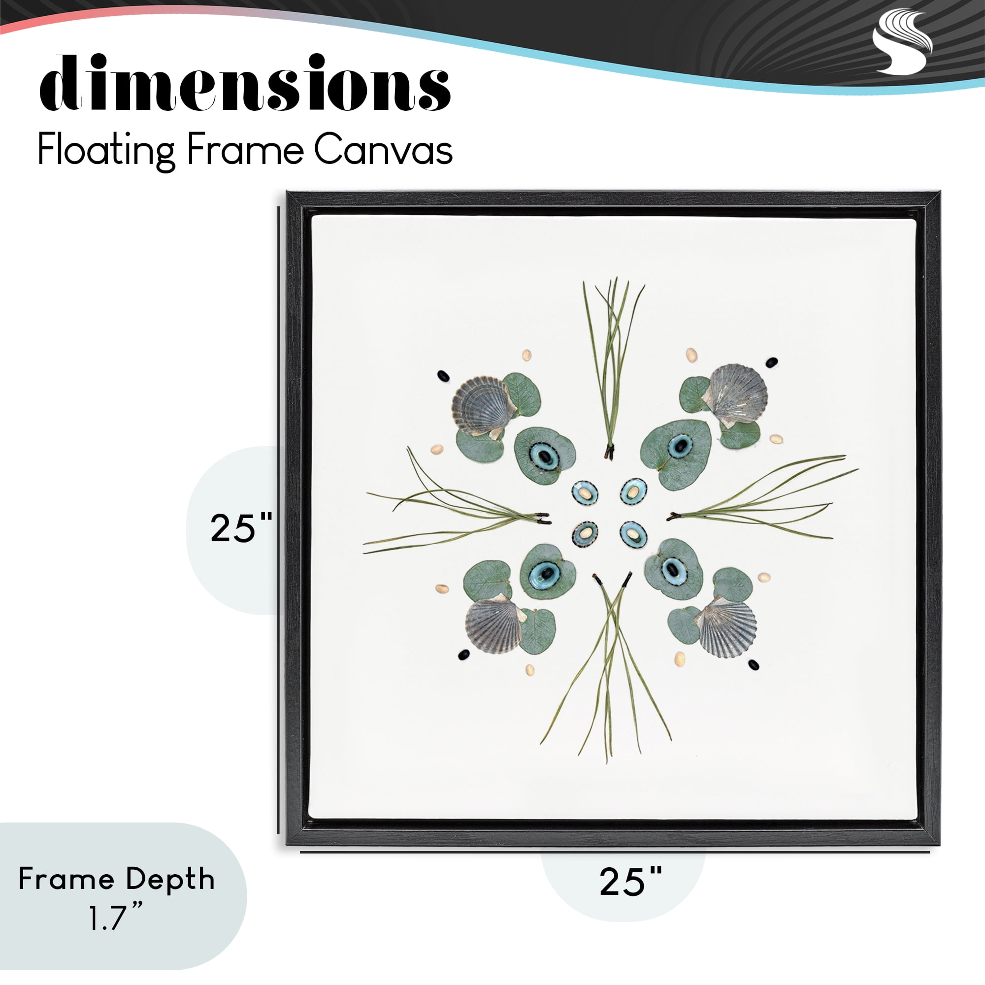 Stupell Industries Seashell & Leaf Symmetry Black Framed Floater Canvas Wall Art, design by Beth Adoette