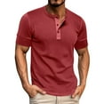 thumbnail image 1 of LUOGENLI Male T-shirts for Mens Male Spring Short Sleeve Solid Color Letter Stripe Stitching Short Sleeve Top Tee T-shirts Mens Big and Tall Easter Red S, 1 of 9