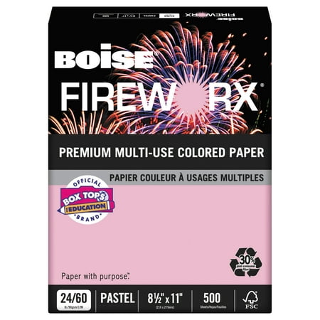 Boise FIREWORX Colored Paper, 24lb, 8-1/2 x 11, Powder Pink, 500 Sheets/Ream