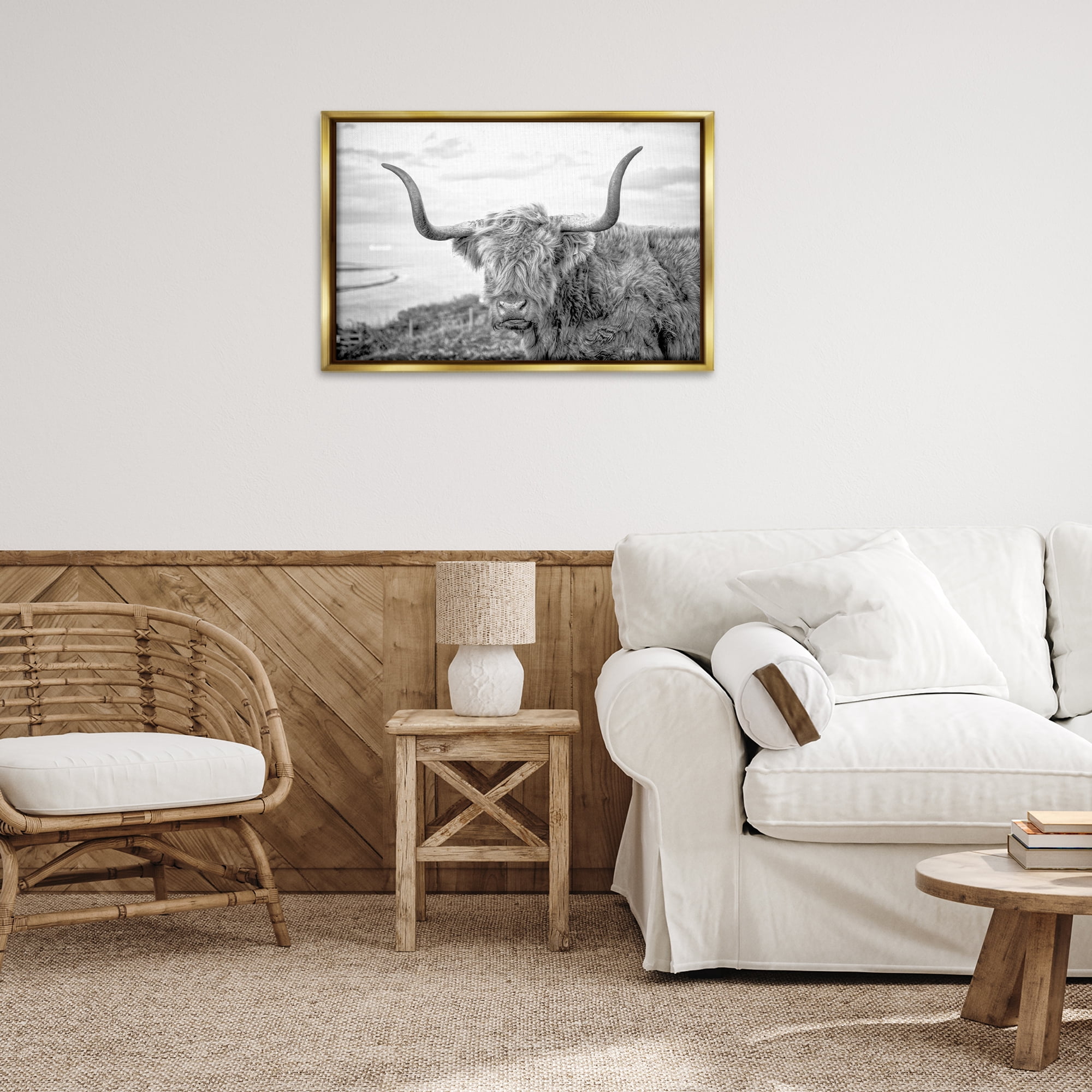Stupell Industries Traditional Fuzzy Cattle Animals & Insects Photography Gold Floater Framed Canvas Art Print Wall Art, 31 x 21