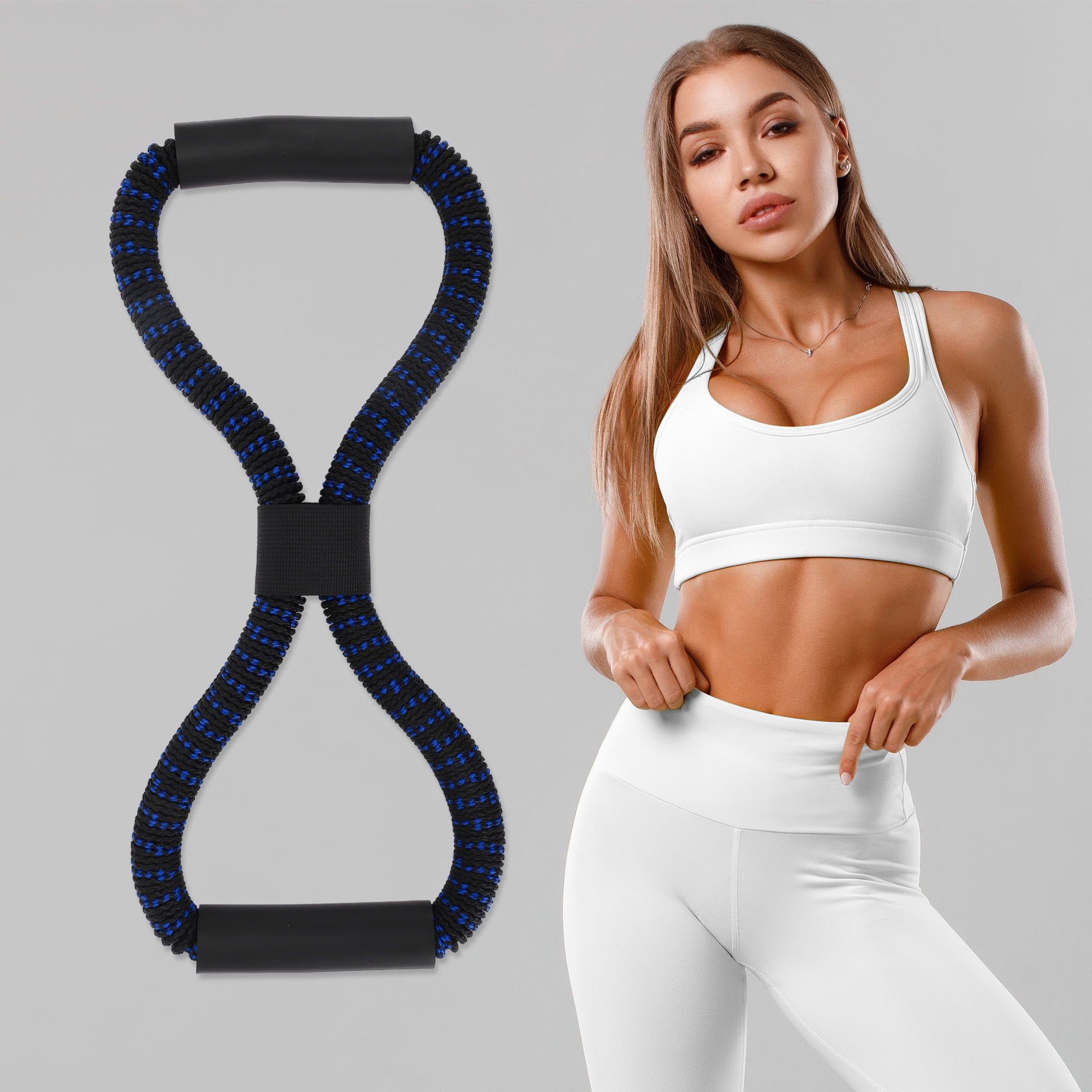 Unique Bargains Durable 8 Shaped Yoga Stretch Band Blue Black