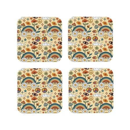 

Tideii Mushrooms And Rainbows Peace for Leather Coasters 4 Pieces Anti-fouling and Anti-scalding Decorative Coasters Suitable for Restaurants Kitchens Coffee Shops-Square