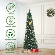 Costway 8Ft PVC Artificial Pencil Christmas Tree Slim Stand Green