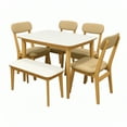 thumbnail image 1 of TOYTEXX Modern 6-Piece Dining Table Set with Bench, White and Natural Wood Finish, Rubberwood Frame, Cushioned Chairs for Kitchen & Dining Room, 1 of 8