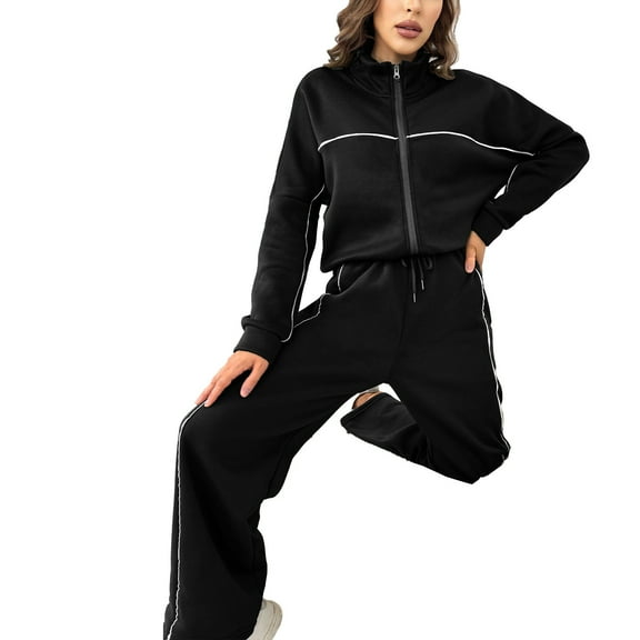 UYISJ Women Mockneck Coats Tracksuit Long Sleeve Sweatshirts Jogger Pant 2 Piece Outfits Full Zipper Solid Color Sets S