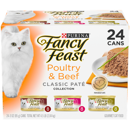 (24 Pack) Fancy Feast Pate Wet Cat Food Variety Pack, Poultry & Beef Collection, 3 oz. (Best Cat Food For Cats With Skin Allergies)