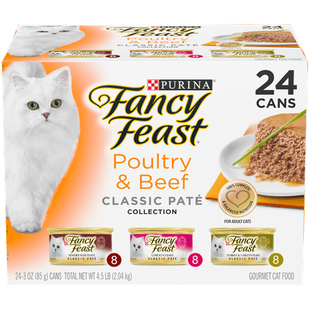 (24 Pack) Fancy Feast Pate Wet Cat Food Variety Pack, Poultry & Beef Collection, 3 oz. Cans