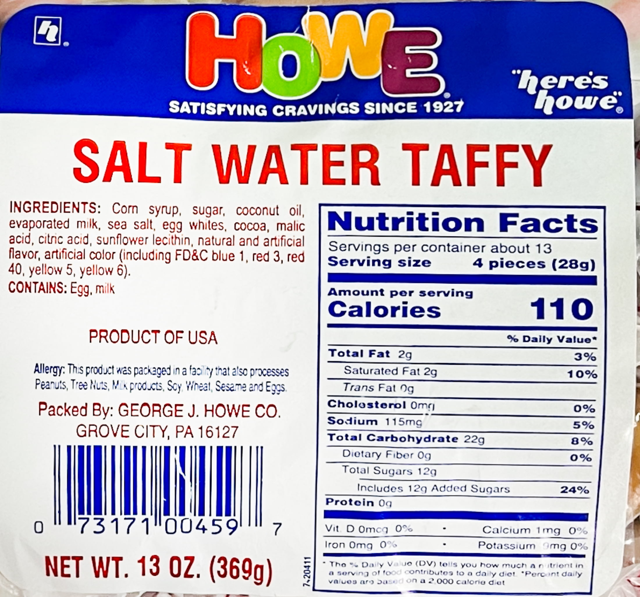 (3 pack) Howe Salt Water Taffy Taffy Candy, 13 oz, Bag