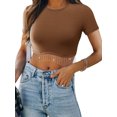 thumbnail image 1 of Xuanfei Women Mesh Tassel Trim Short Sleeve Crew Neck Wavy Hem Rib Cropped T-Shirt, 1 of 8