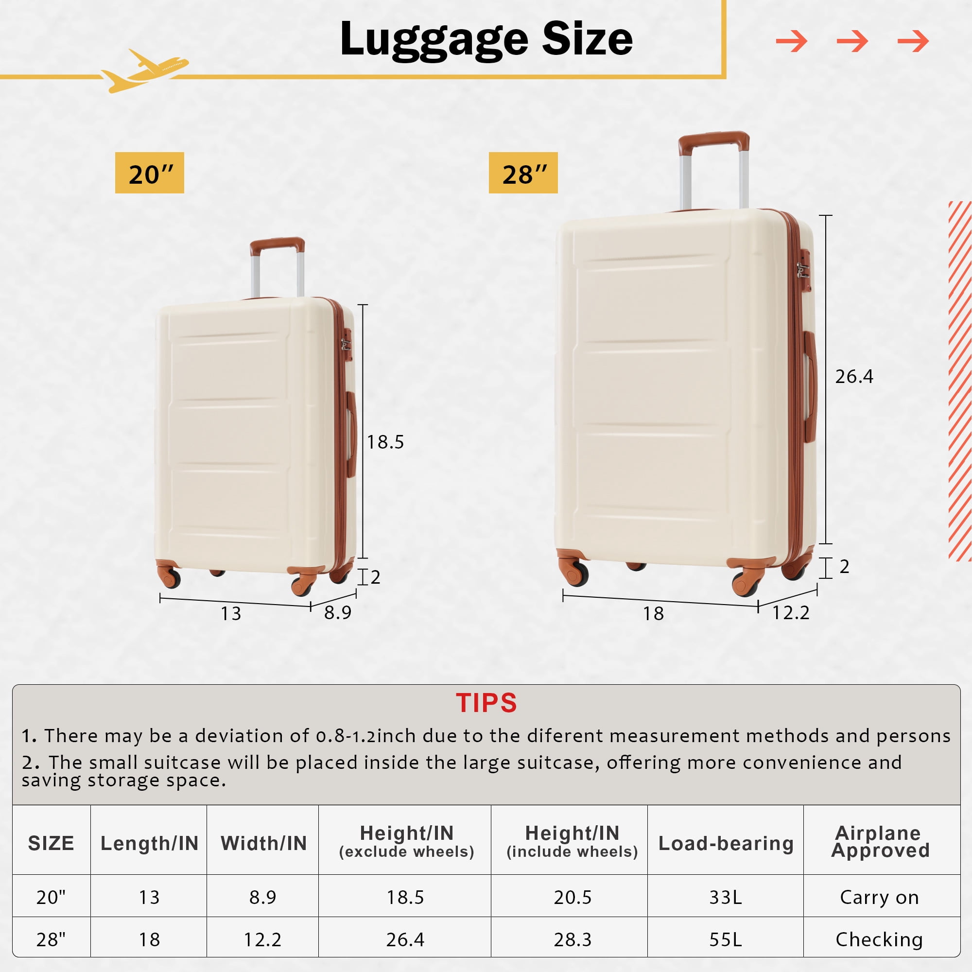 MAYEERTY 4-Piece Hardside Luggage Set - Lightweight Expandable ABS with TSA Lock & Spinner Wheels, 20"+28"+2 Bags, Khaki