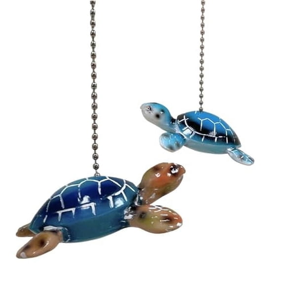 Ceiling Fan and Light Fixtures Pull Chain Extender with Decorative Sea Turtle Duo Accents - Nautical Pull Chain Ornament for Coastal Decor and Marine Life Enthusiasts (Set of 2)