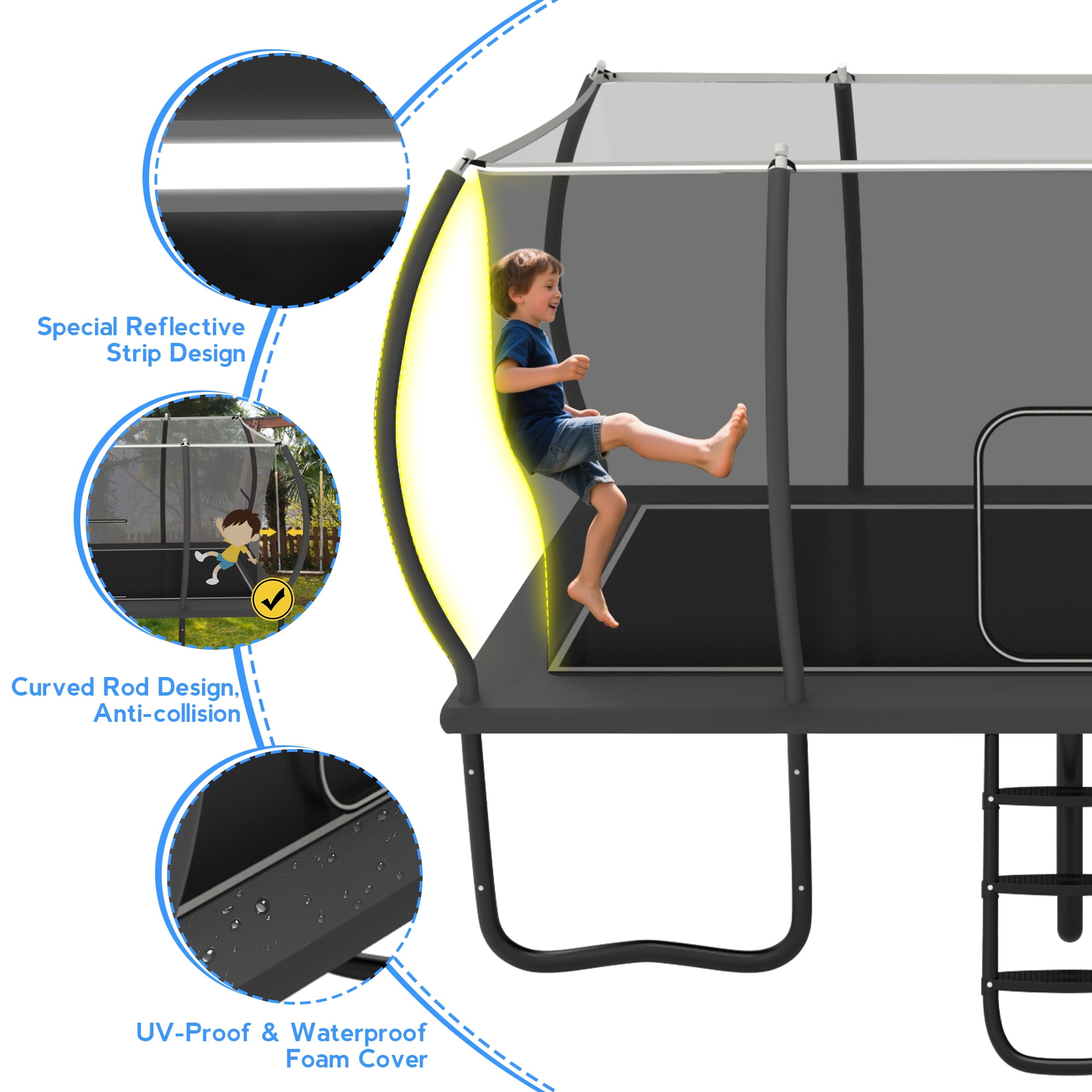 YORIN Rectangle Trampoline for Kids Adults, 8FT x 14FT Rectangular Heavy-Duty 1760LBS Outdoor Trampoline with Enclosure Net, Ladder, Weather-Resistant Galvanized Frame, Large Backyard Trampoline