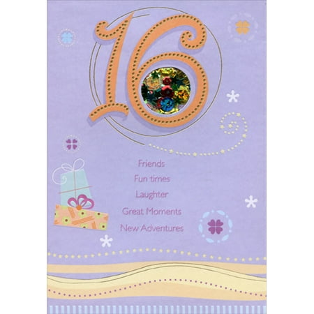 Designer Greetings Friends Fun Times Laughter Sequin Filled Die Cut Window Age 16 / 16th Birthday