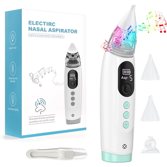 Baby Nasal Aspirator, Electric Nose Booger Sucker for Baby, Automatic Baby Nose Cleaner USB Rechargeable w/ 5 Suctions Modes, Music & Colorful Light Soothing Function for Infants Toddlers Kids Child