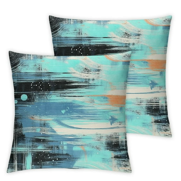 Ullo0ord Set of 2 Throw Pillow Covers, Cushion Case for Home Living Room Decor, Reversible Teal Blue Black Grey Pattern Decorative Throw Cushion Case 12x12in