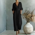 thumbnail image 2 of Moxiu Women's Elegant V Neck Jumpsuits Plus Size Dressy Casual Half Sleeve Wide Leg Long Pants Rompers Formal Office Work Overalls Black,XXXXL, 2 of 7