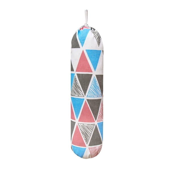 Soporte de pared para guardar bolsas de plástico. Tejido lavable con estampado geométrico y cierre de cordón. Organizador de cocina para el hogar