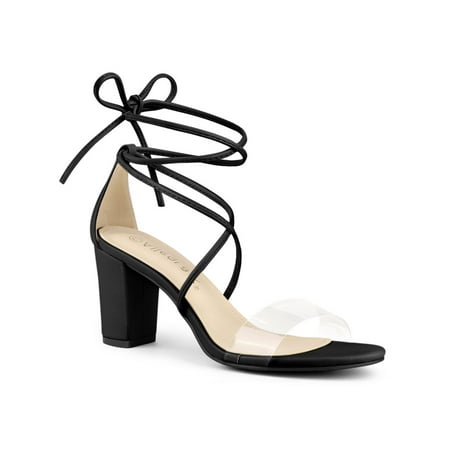 

Unique Bargains Women s Clear Strap Block Heel Lace Up Heels Sandals