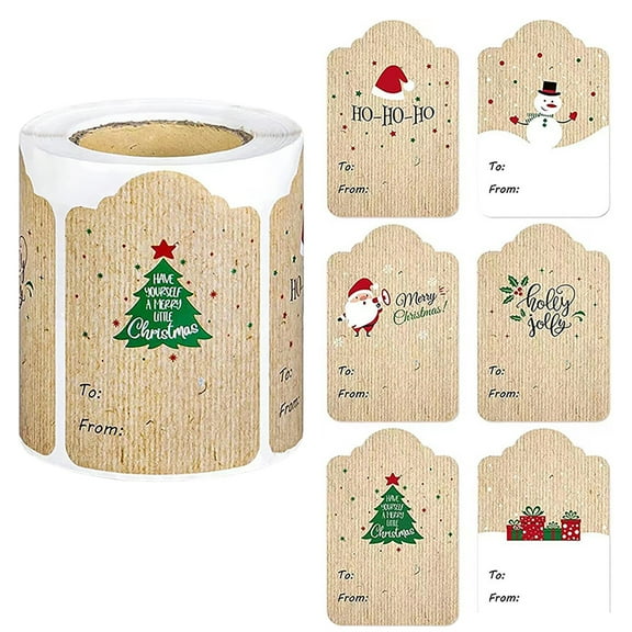 300Pc Rectangular Shaped Kraft Paper Christmas Stickers Holiday Decoration Self-Adhesive Gift Tags