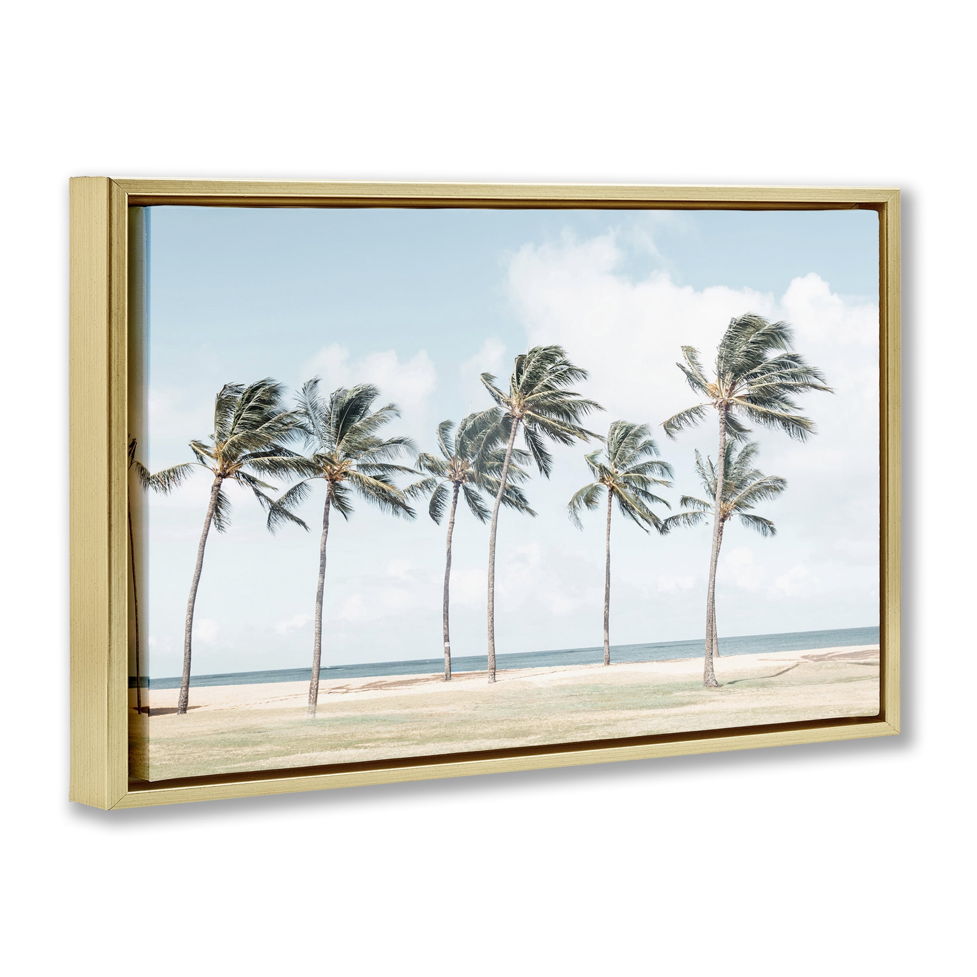 Stupell Industries Windswept Palm Trees Nautical & Beach Painting Gold Floater Framed Canvas Art Print Wall Art, 25 x 17