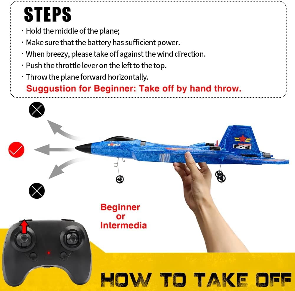 RC Plane F22 Jet 2.4G 6-Axis Gyro Remote Control Airplane Fighter Toy Gift for Kids Beginner(Blue)