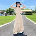 thumbnail image 5 of CPNG Girls Clothes Summer 2 Piece Outfit Set Raw Fringed Denim Sleeveless Vest Top and High Waist Wide Leg Pants Summer Outfits Set(Khaki,11-12 Years), 5 of 5