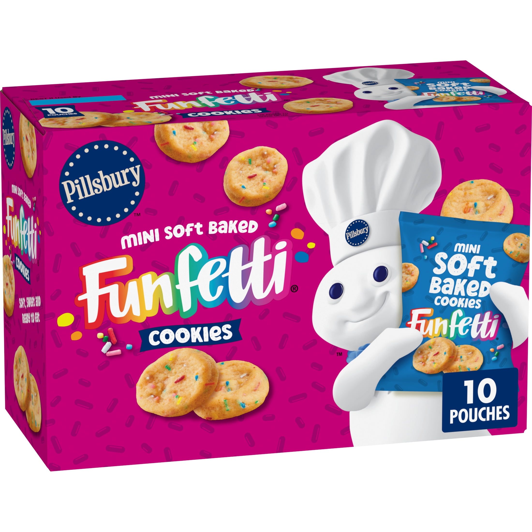(4 pack) Pillsbury Mini Soft Baked Cookies, Funfetti, Snack Bags, 10 Count, 10 oz
