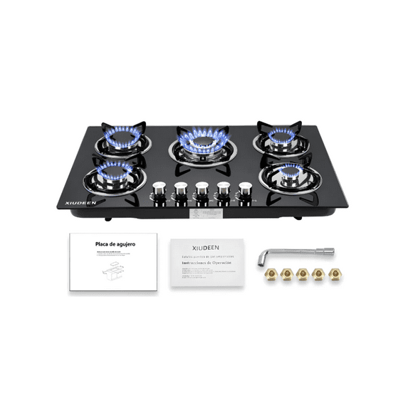 Parrilla De Gas Empotrable De Mesa Quemadores De Gas Gn Glp Aplicables Cristal Templado Color Negro