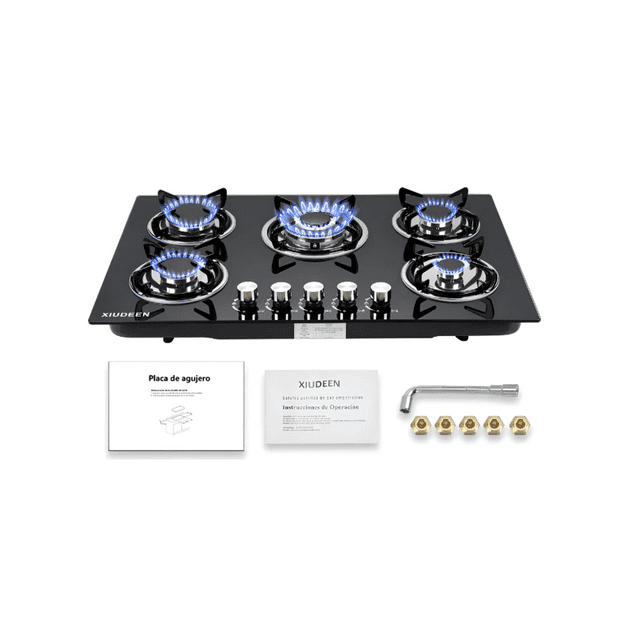 Parrilla De Gas Empotrable De Mesa Quemadores De Gas Gn Glp Aplicables Cristal Templado Color Negro